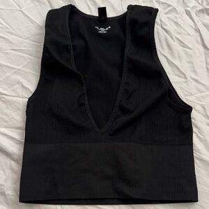 Black Sleeveless Ribbed Women's Top